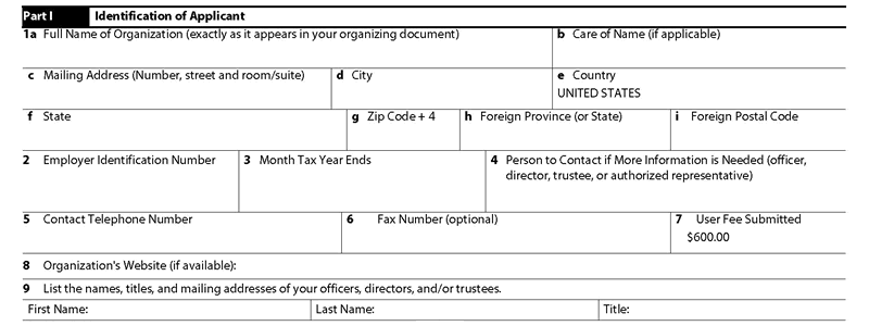 Instructions for Form 1023 Part I (1) Identification of Applicant