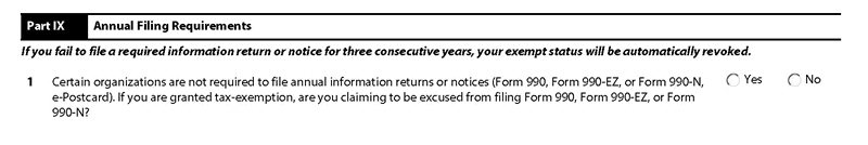 Form 1023 Part IX – Annual Filing Of Form 990 Requirements