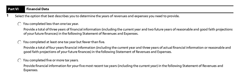 Instructions For IRS Form 1023 Part VI (6) – Financial Data & Budget Projection